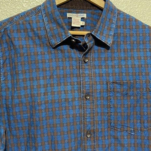 Carbon 2 Cobalt Blue Brown Plaid Pattern Long Sleeve Shirt Size M - Picture 6 of 10